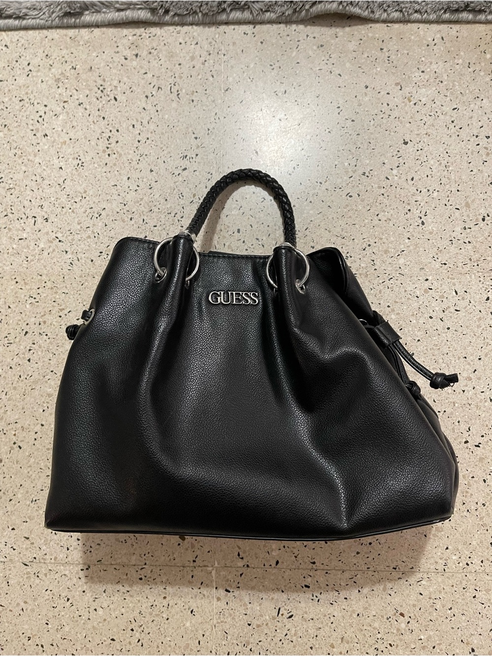 GUESS Black Pebbled Drawstring Bag